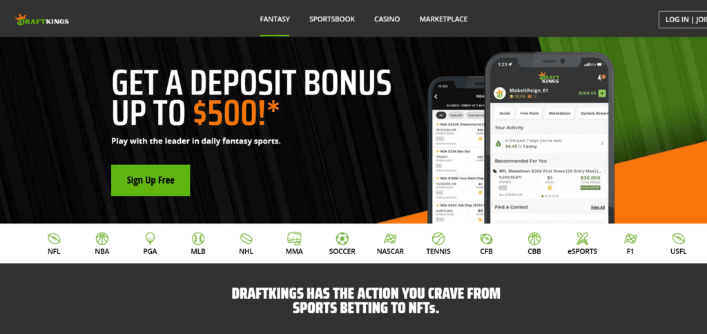 DraftKings official website screenshot