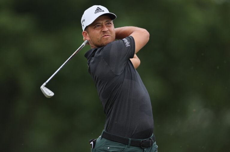 Xander Schauffele of the United States plays his shot from the seventh tee during the final round of the BMW Championship.