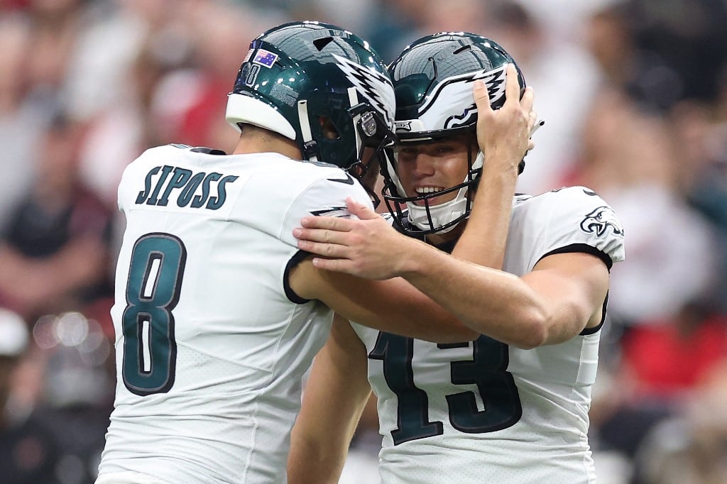 arryn siposs cameron dicker celebrate philadelphia eagles nfl