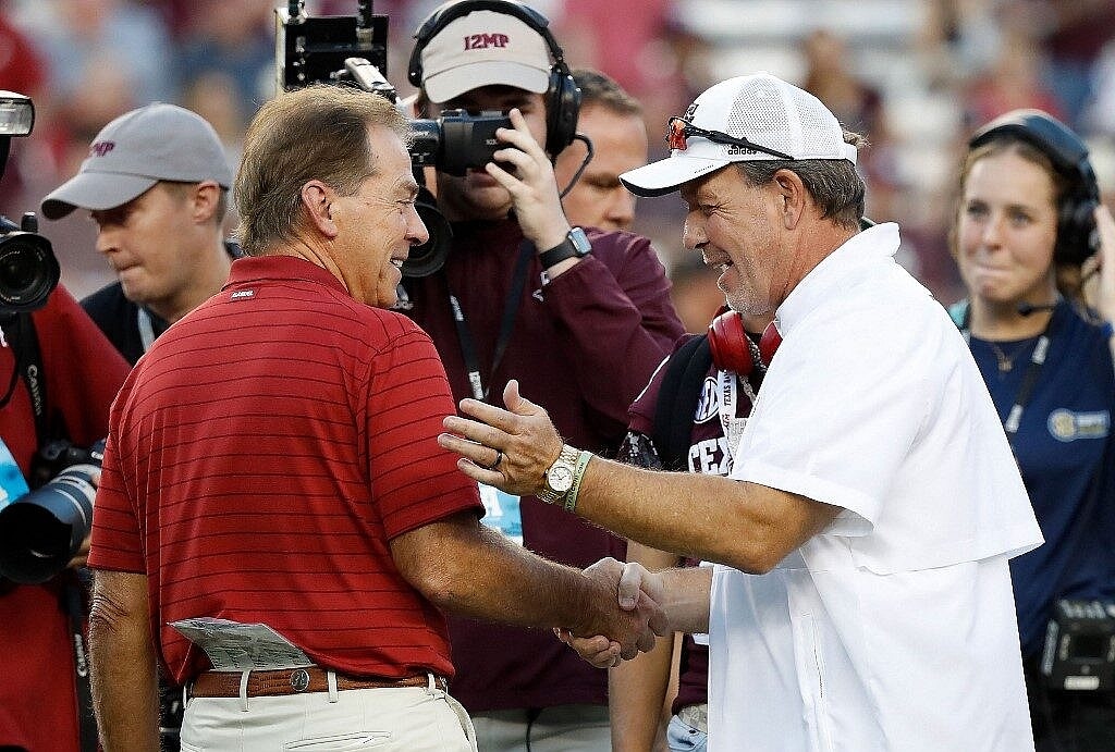 nick saban alabama crimson tide jimbo fishe texas am coaches