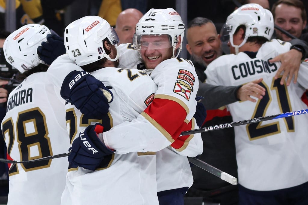 Florida Panthers Celebrate vs Boston Bruins