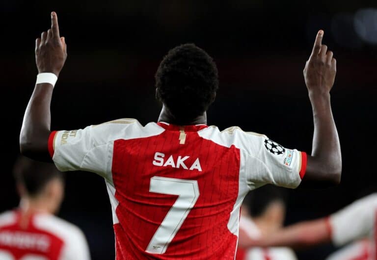 Bukayo Saka Celebrates Arsenal v Sevilla