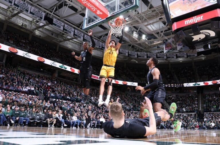 Chris Conway #23 of The Oakland Golden Grizzlies Dunks the Ball in The Second Half Against the Michigan State Spartans