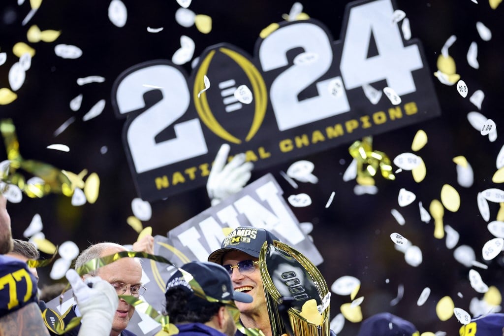 Jim Harbaugh Michigan Wolverines Coach Celebrates Cfp Win