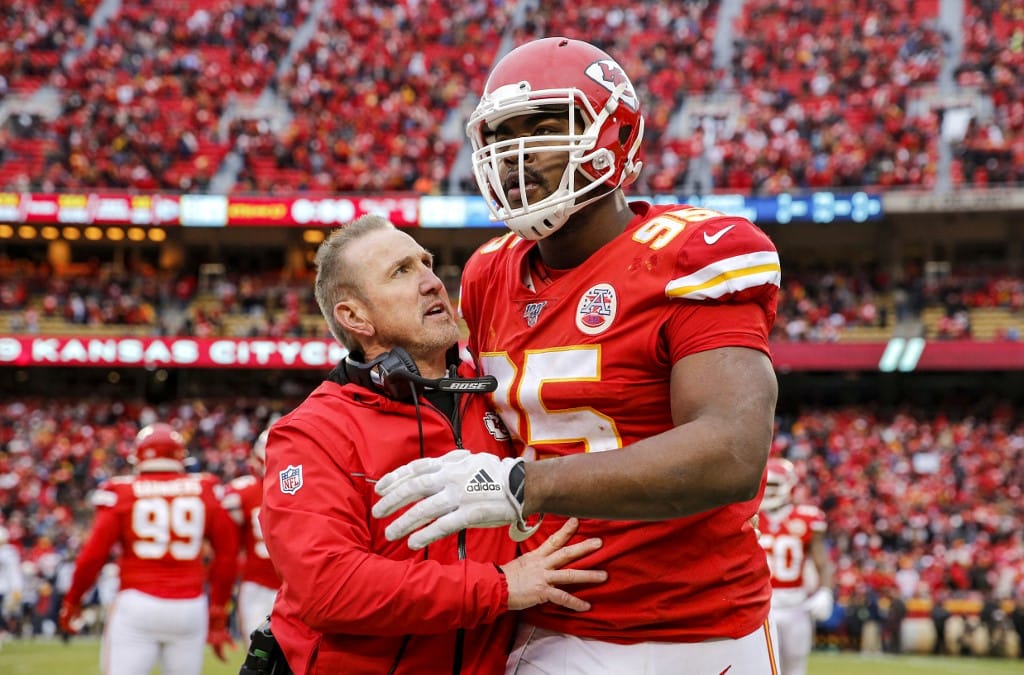 Steve Spagnuolo Chiefs Defensive Coordinator and Chris Jones