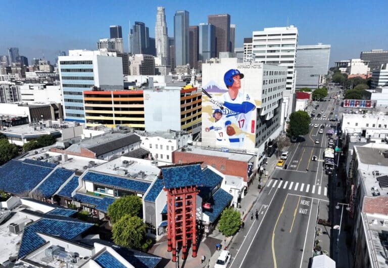 Shohei Ohtani Los Angeles Dodgers mural aerial view