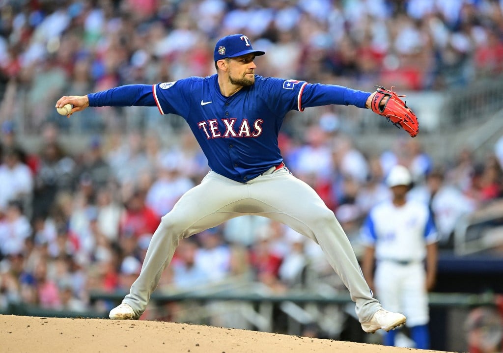 Nathan Eovaldi Texas Rangers v Atlanta Braves