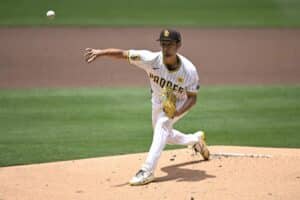 Yu Darvish #11 of the San Diego Padres pitches against the Miami Marlins