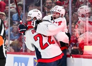 Brandon Duhaime and Connor Mcmichael of Washington Capitals