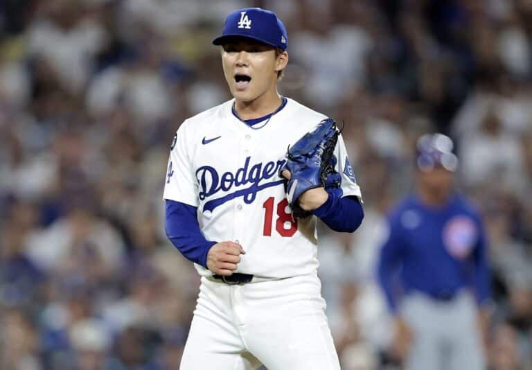 Yoshinobu Yamamoto Los Angeles Dodgers v Braves