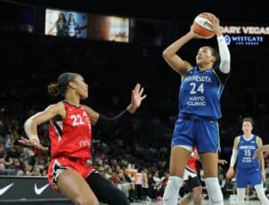 Napheesa Collier Minnesota Lynx shoots against A'ja Wilson Las Vegas Aces WNBA Top picks