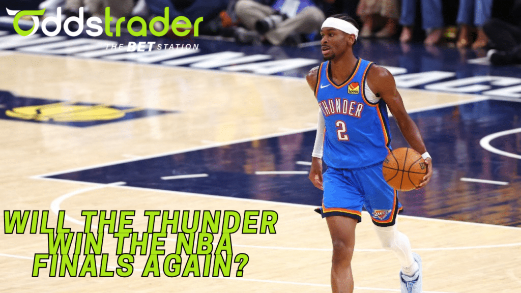 Shai Gilgeous-Alexander, point guard for the Oklahoma City Thunder, dribbles the ball during a game against the Indiana Pacers.