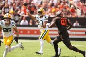 Jordan Love #10 of the Green Bay Packers plays against the Cleveland Browns