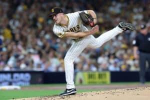 Nick Pivetta #27 of the San Diego Padres pitches against the Milwaukee Brewers