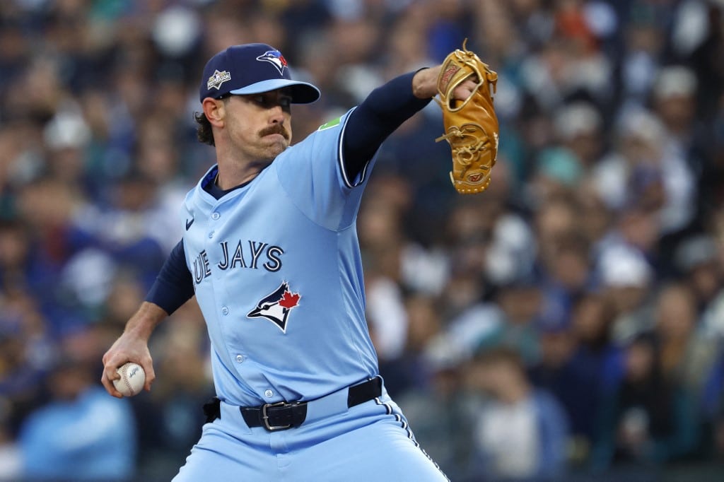 Shane Bieber #57 of the Toronto Blue Jays pitches during the second inning against the Seattle Mariners