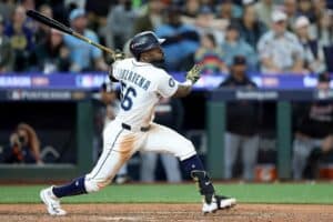 Randy Arozarena #56 of the Seattle Mariners at bat against the Detroit Tigers