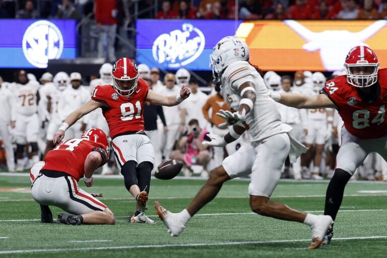 2024 SEC Championship - Georgia v Texas - Oddstrader - Oddstrader Peyton Woodring of the Georgia Bulldogs kicks a field goal against the Texas Longhorns. These two teams meet again this weekend, so check out our College football odds week 12 preview.