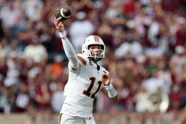 2025 College Football Playoff First Round Game - Miami v Texas AM - Oddstrader - Oddstrader The cover for this College football player props bowls article shows Carson Beck #11 of the Miami Hurricanes throwing a pass in the third quarter against the Texas A&M Aggies.