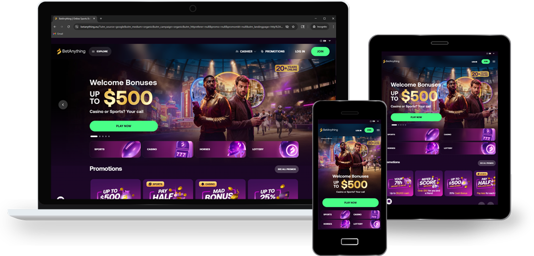 BetAnything sportsbook preview on desktop, tablet, and mobile devices