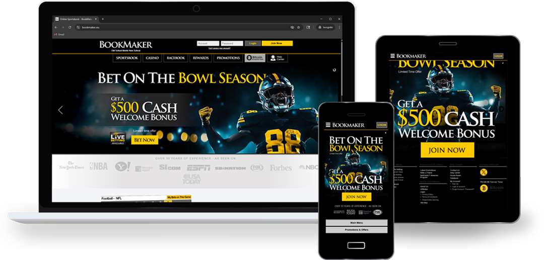 BookMaker sportsbook preview on desktop, tablet, and mobile devices