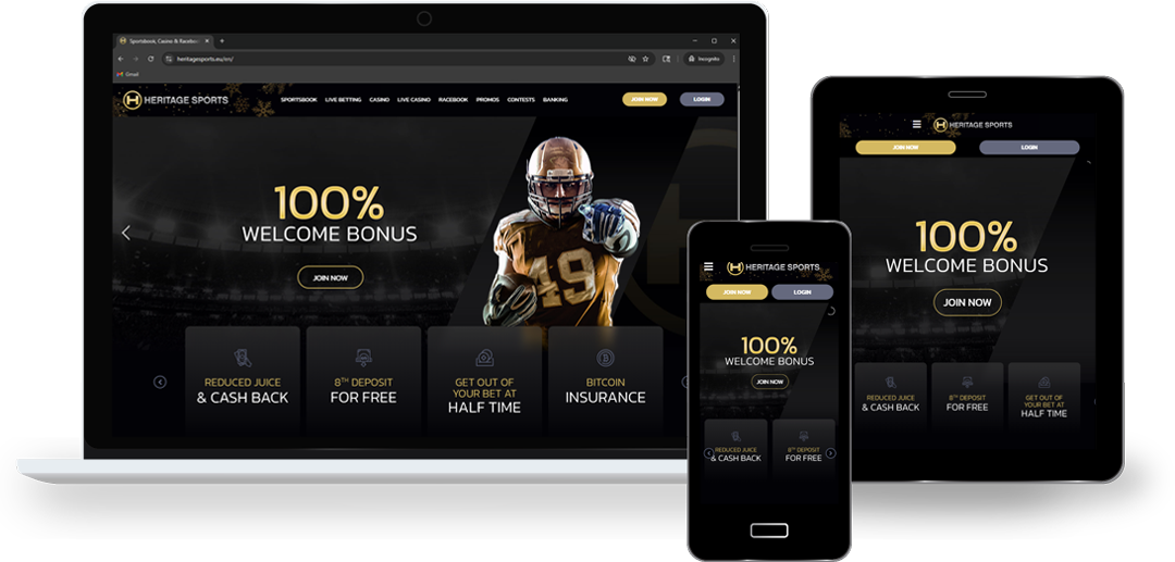 Heritage Sports sportsbook preview on desktop, tablet, and mobile devices