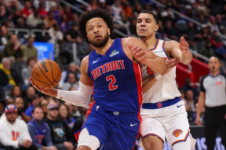 New York Knicks v Detroit Pistons - Oddstrader - Oddstrader Cade Cunningham #2 of the Detroit Pistons plays against the New York Knicks.