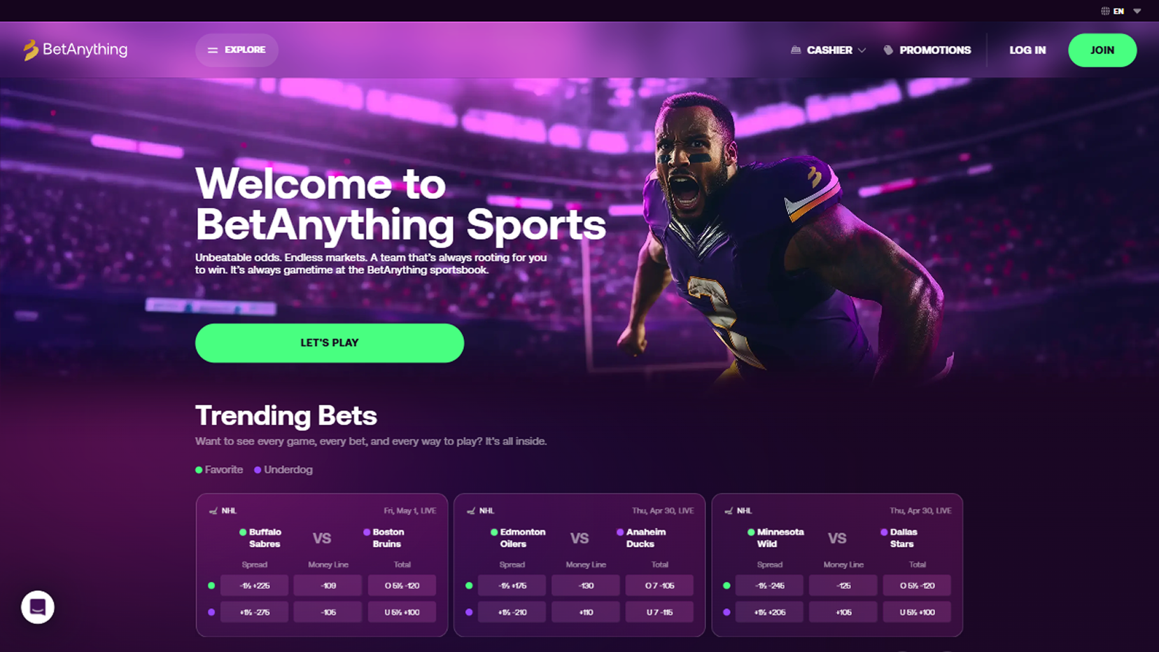 BetAnything Home desktop