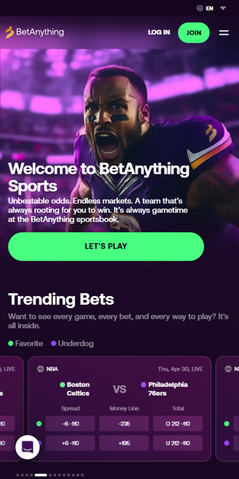 BetAnything Home mobile